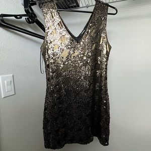 Express black and gold sequin dress